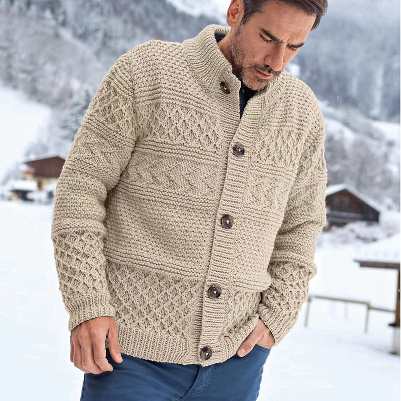 Men's Solid Color Fried Dough Twists Cardigan Coat Image 5