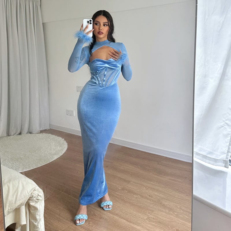 Women's Plush Mesh Stitching Dress Image 3