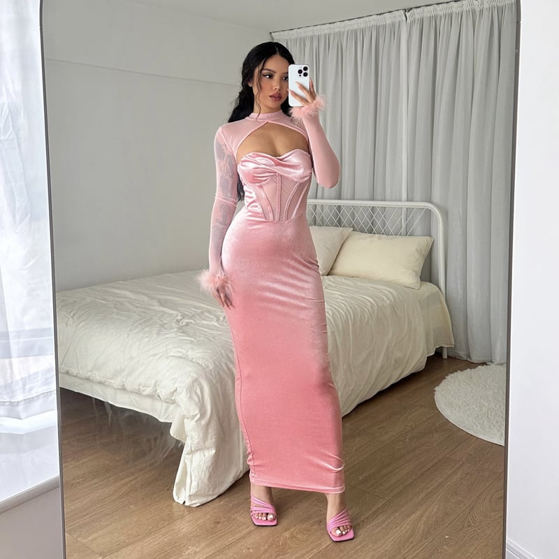 Women's Plush Mesh Stitching Dress Image 5