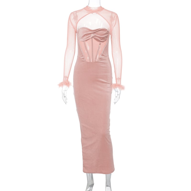 Women's Plush Mesh Stitching Dress Image 8