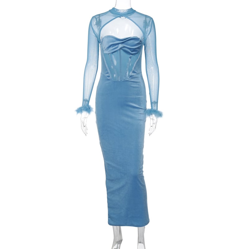 Women's Plush Mesh Stitching Dress Image 10