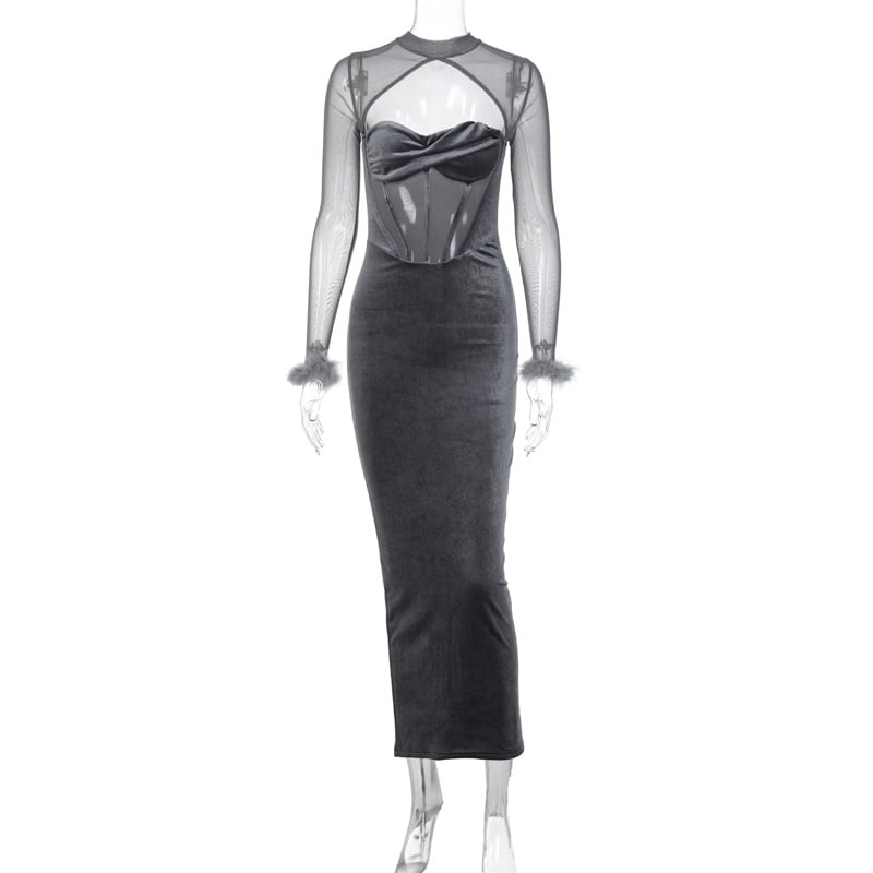 Women's Plush Mesh Stitching Dress Image 7