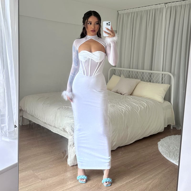 Women's Plush Mesh Stitching Dress Image 4