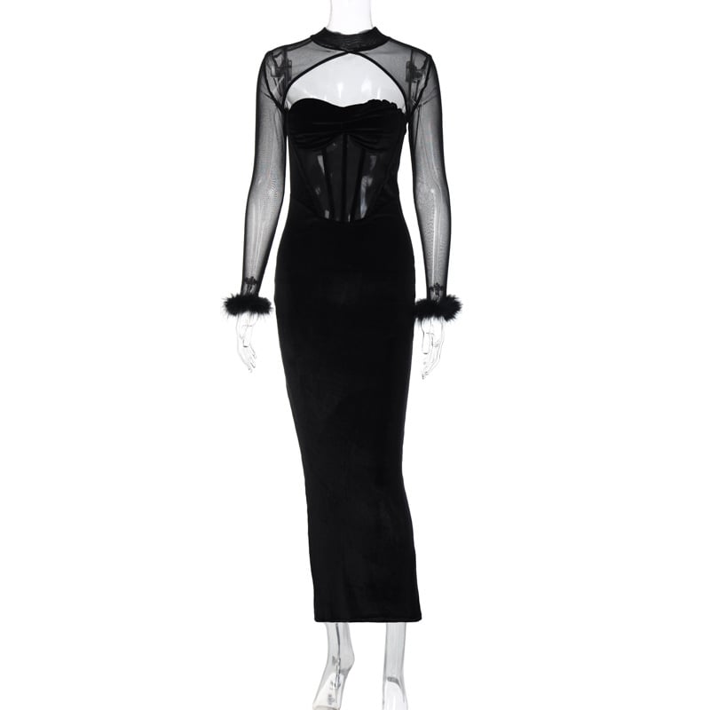 Women's Plush Mesh Stitching Dress Image 9