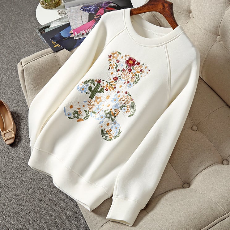 Embroidered Bear Space Cotton Sweater - Image 2