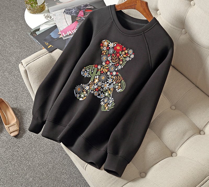 Embroidered Bear Space Cotton Sweater - Image 3