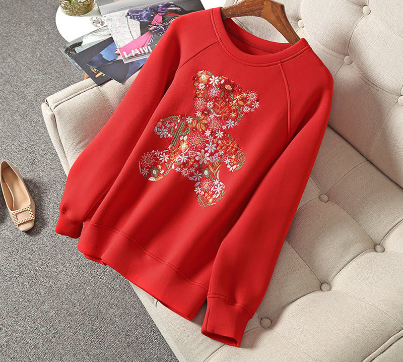 Embroidered Bear Space Cotton Sweater - Image 5