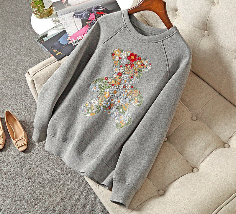 Embroidered Bear Space Cotton Sweater - Image 6