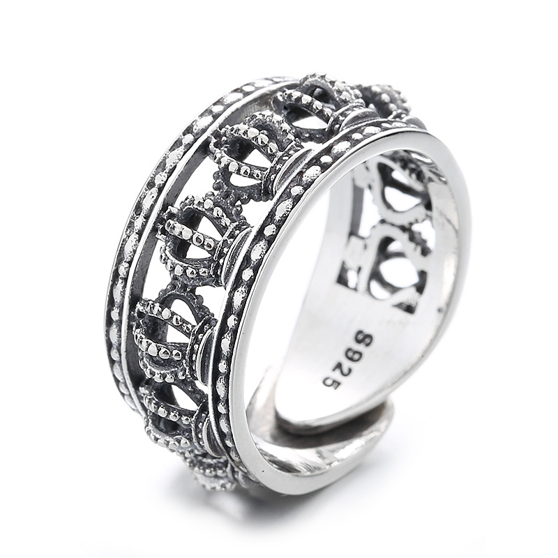 S925 Sterling Silver Wide Hollow Crown Ring Image 6