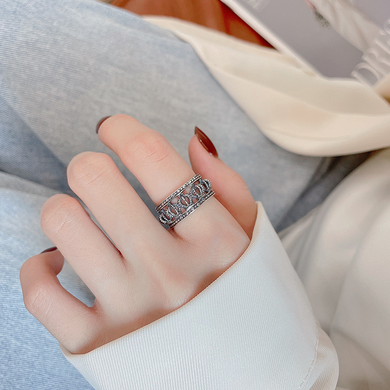 S925 Sterling Silver Wide Hollow Crown Ring Image 3