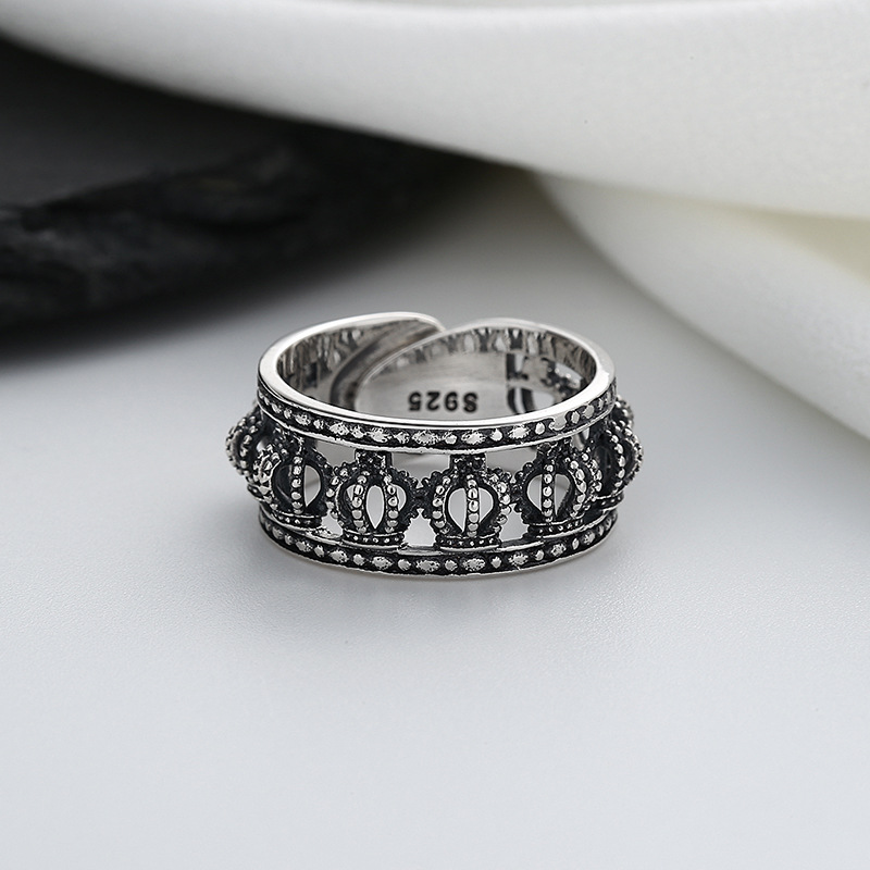 S925 Sterling Silver Wide Hollow Crown Ring Image 5