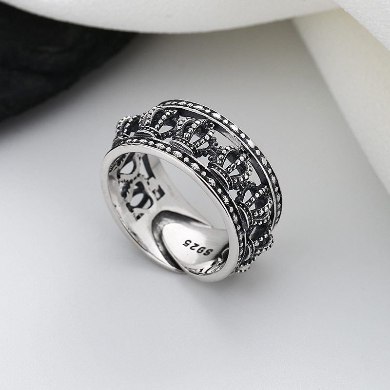 S925 Sterling Silver Wide Hollow Crown Ring Image 4
