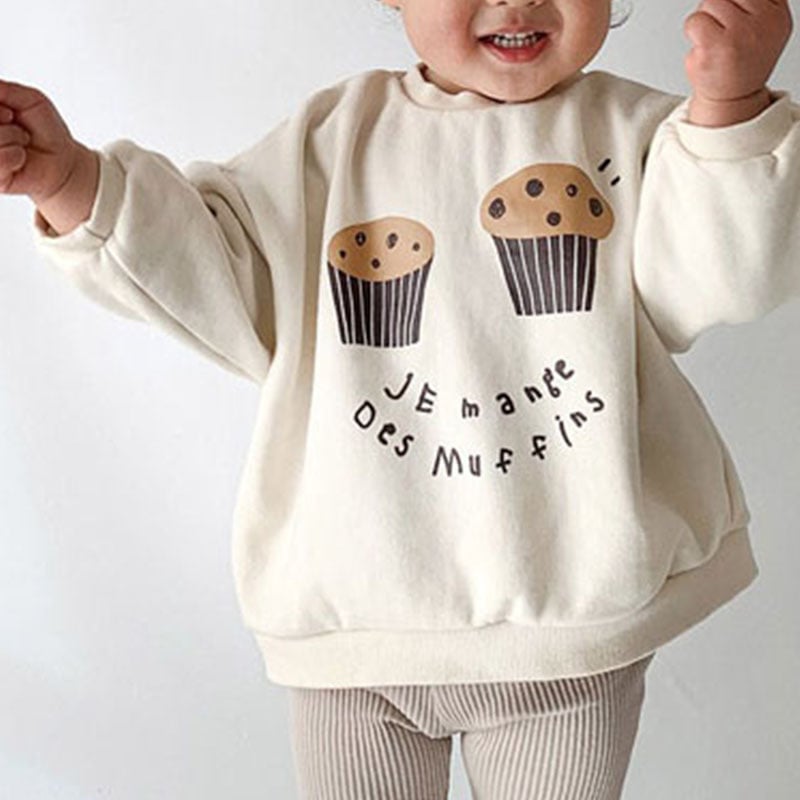 Small Cake Printed Fleece Casual Sweatshirt - Back View