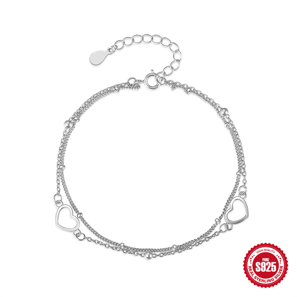 S925 Sterling Silver Creative Double Layers Loving Heart Bracelet
