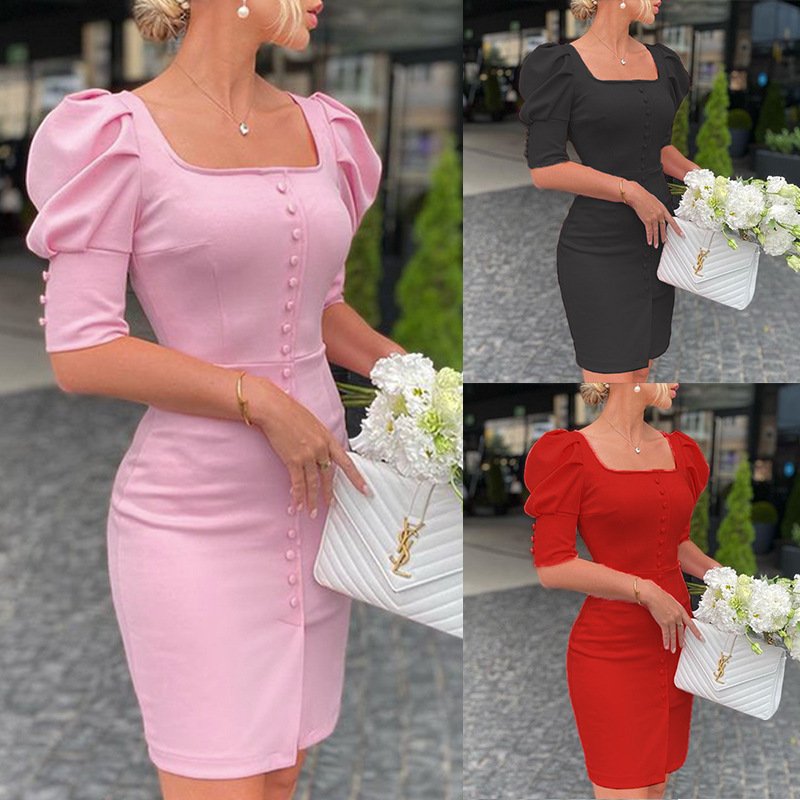 Fashion Square Collar Dress in Multiple Colors