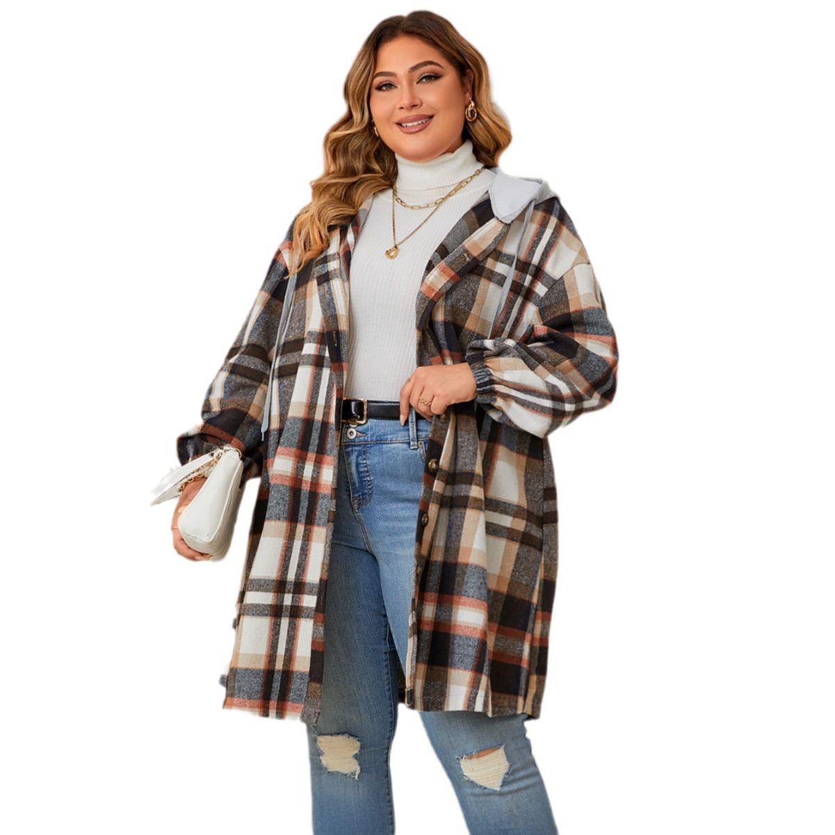 Plaid Hooded Mid-length Coat 6