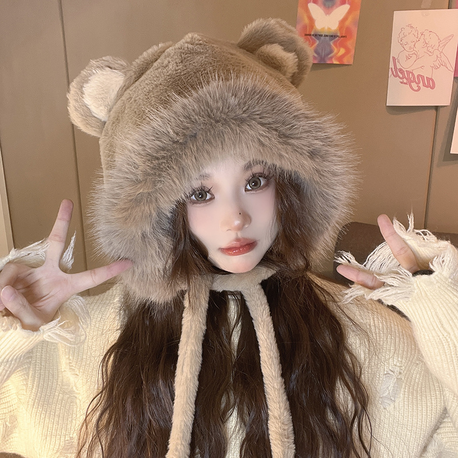 Winter New Cream Sweet Girl Lace Plush Hat White