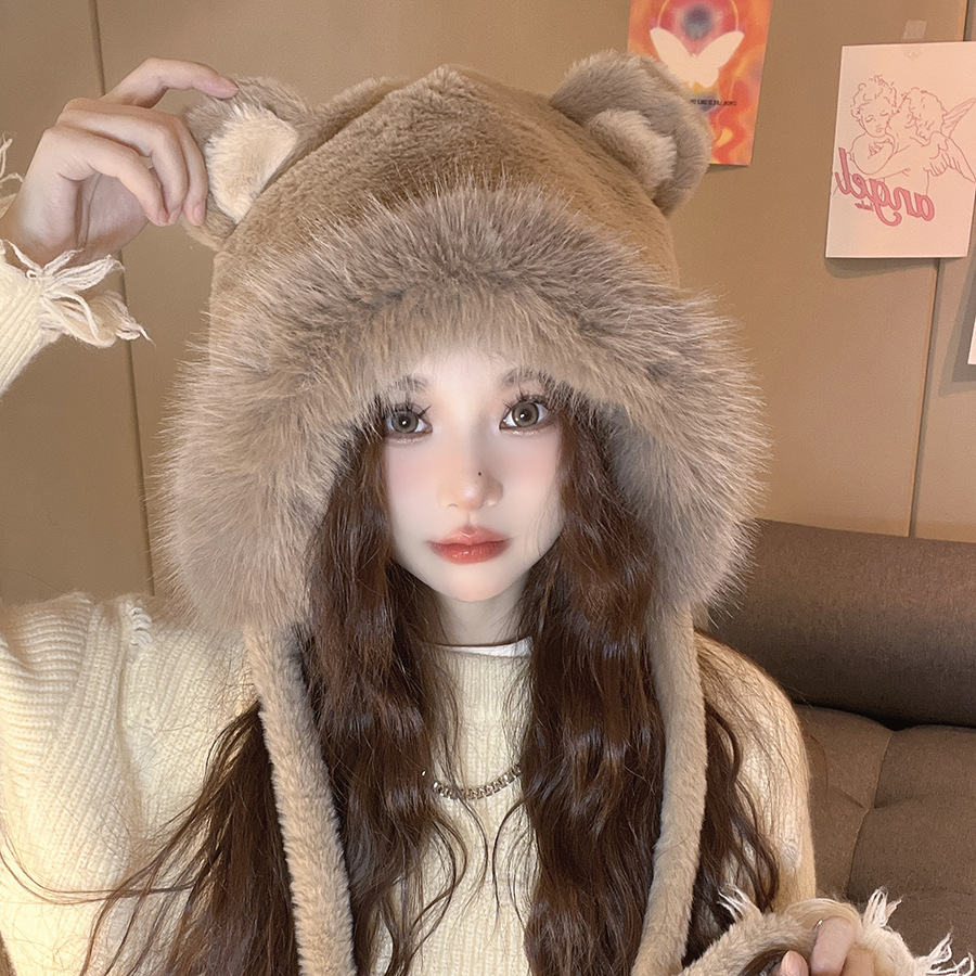Winter New Cream Sweet Girl Lace Plush Hat Detail 1