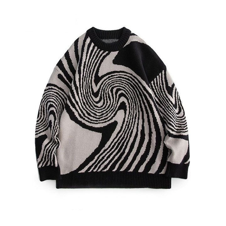 Geometric Ring Jacquard Round Neck Sweater Image 6