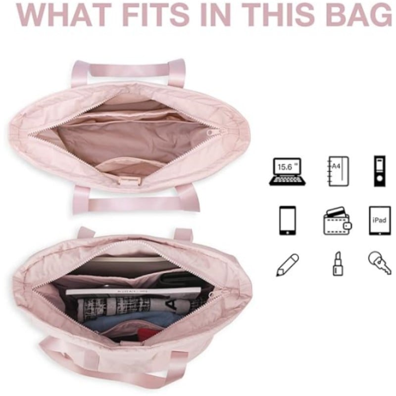 Handbag open showing capacity