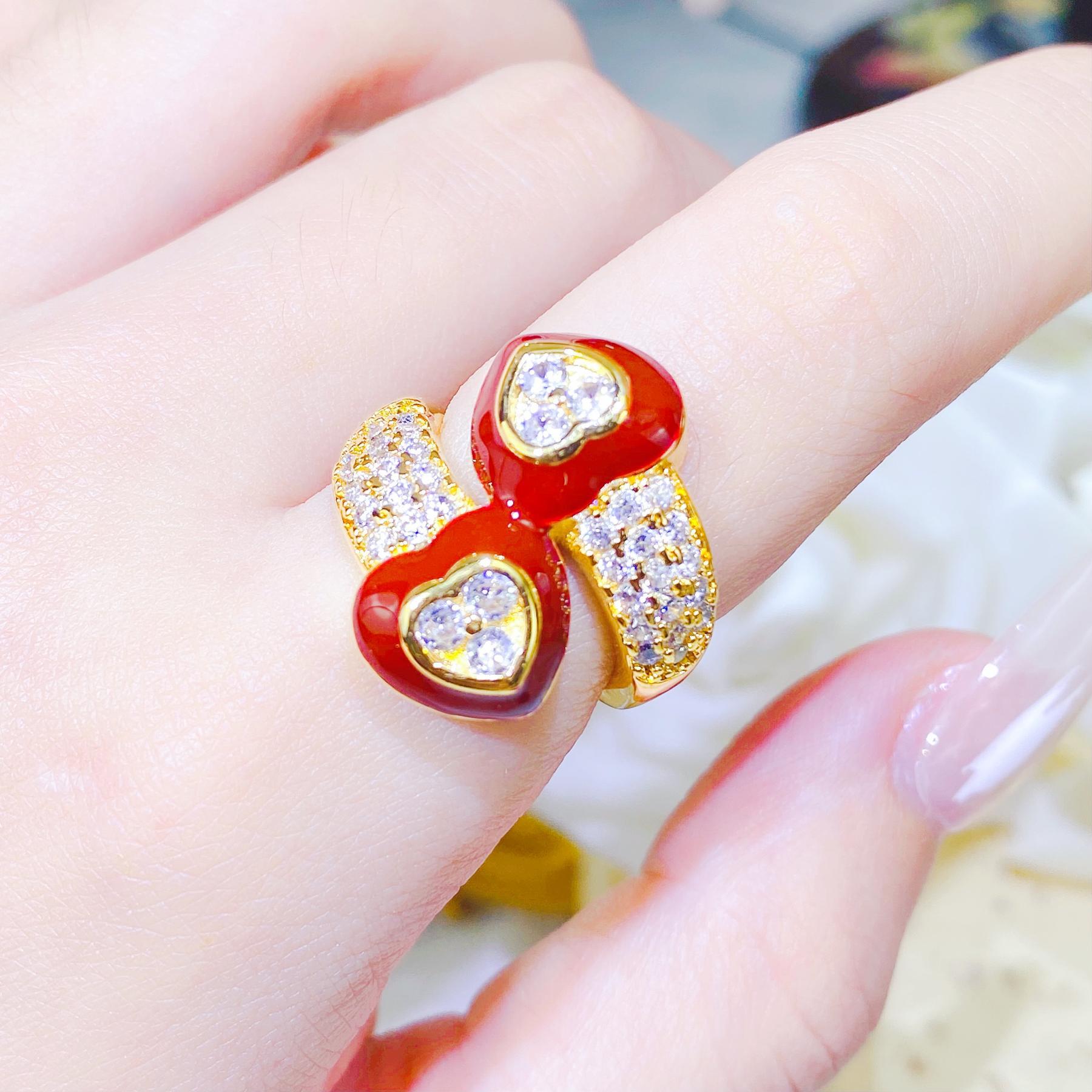 Women's Colored Drip Glaze Peach Heart Ring Image 5