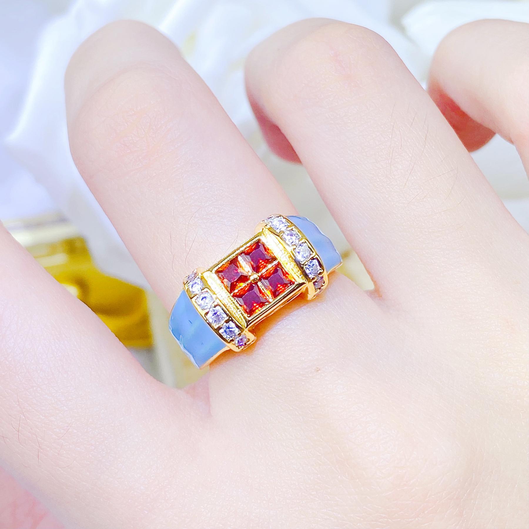 Women's Colored Drip Glaze Peach Heart Ring Image 4
