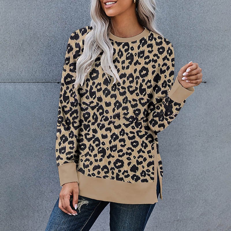 Leopard Print Plus Size Women's Hoodless Sweater - Image 2
