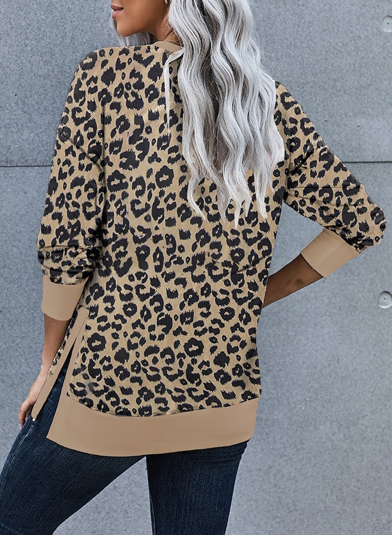 Leopard Print Plus Size Women's Hoodless Sweater - Image 6