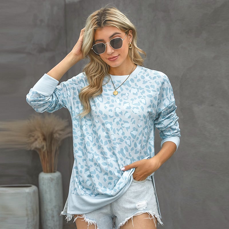 Leopard Print Plus Size Women's Hoodless Sweater - Image 4