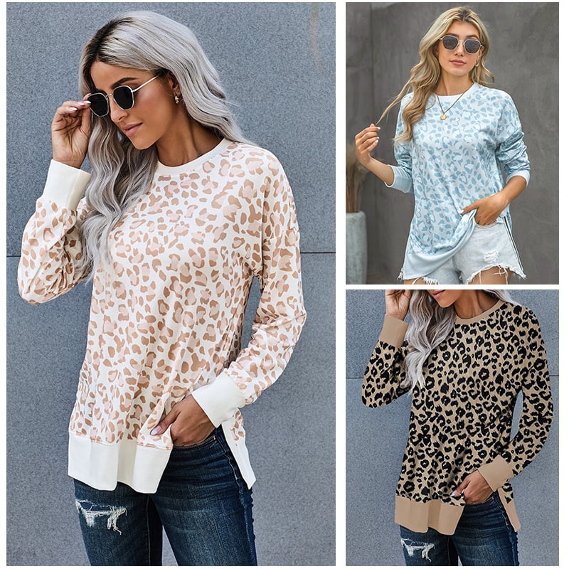 Leopard Print Plus Size Women's Hoodless Sweater - Image 5
