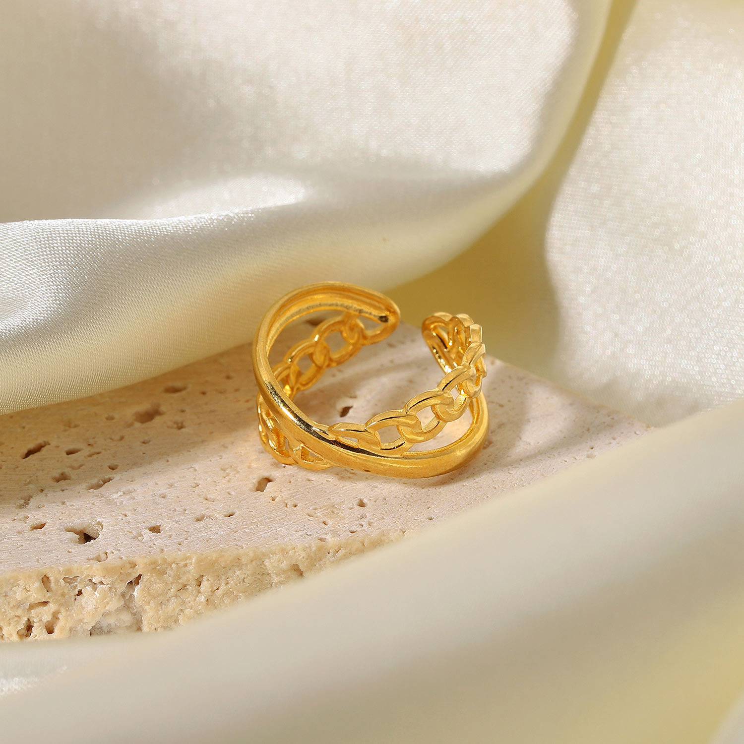 Fashion Double-layer Chain Cross Open Ring Image 4