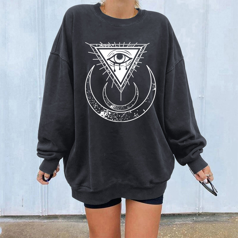 Moon's Third Eye Down Shoulder Fleece Sweater Image 2