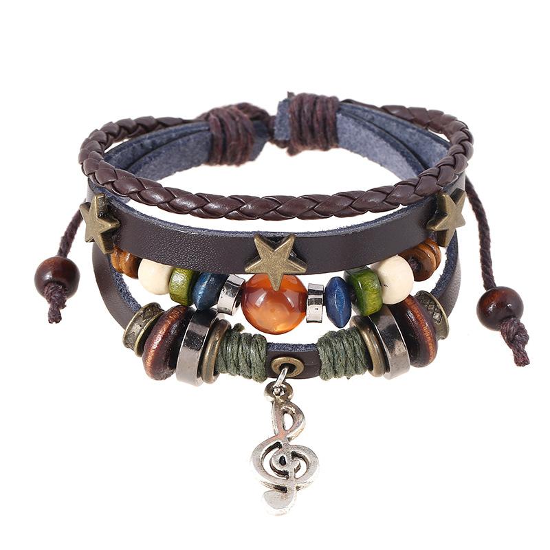 Brown Beaded Leather Bracelet
