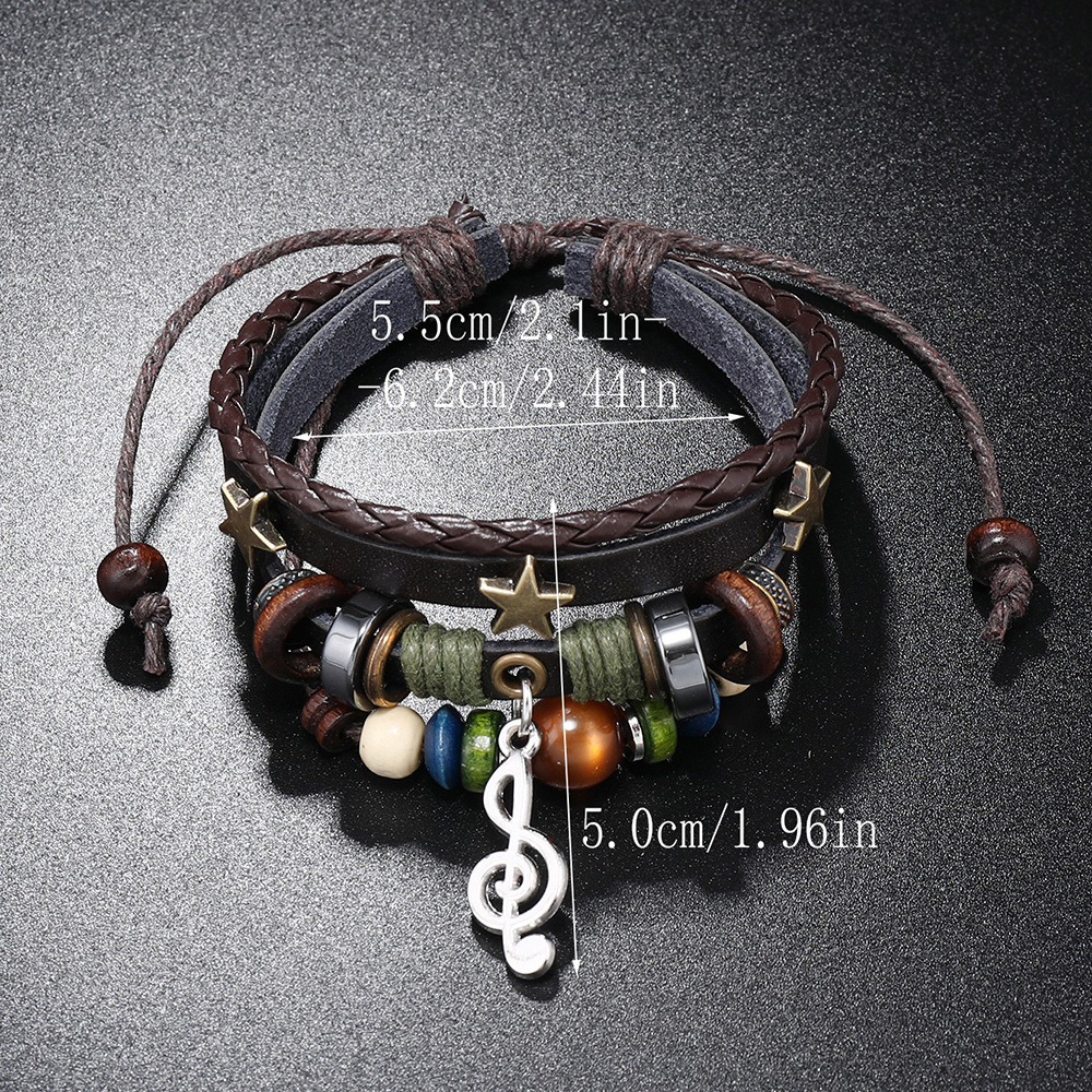 Black Beaded Leather Bracelet