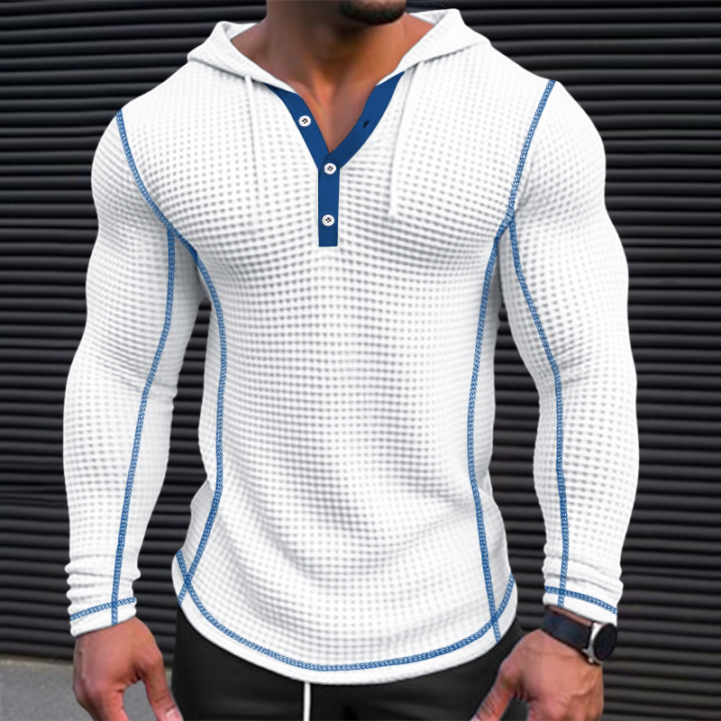 Camiseta con capucha y botones tipo gofre para hombre