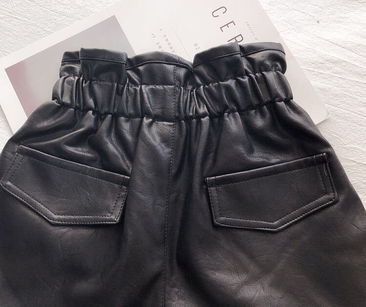 Girls' Leather Fleece-lined High Waist Shorts 7