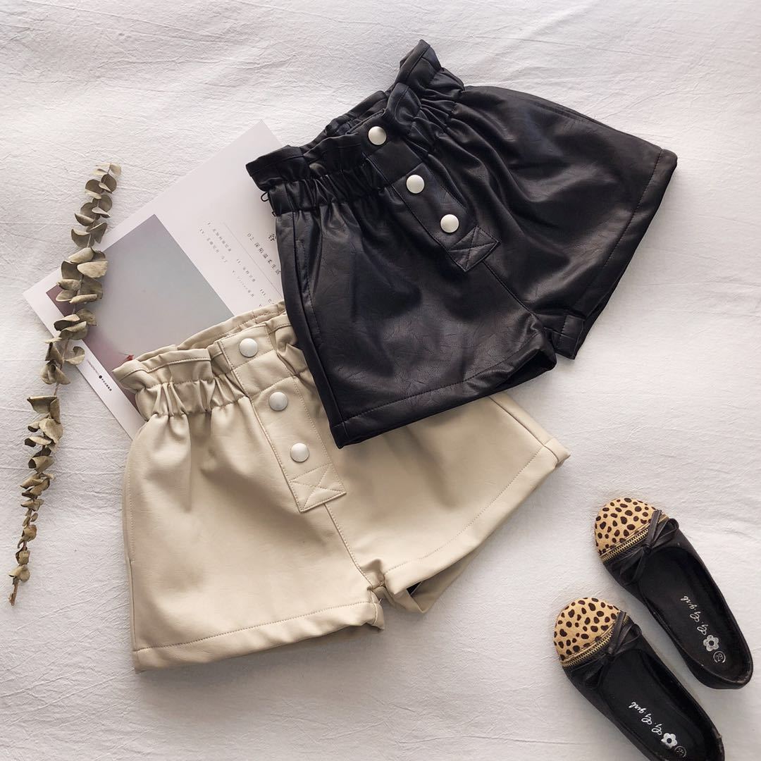 Girls' Leather Fleece-lined High Waist Shorts 1