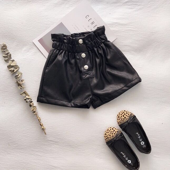 Girls' Leather Fleece-lined High Waist Shorts 4