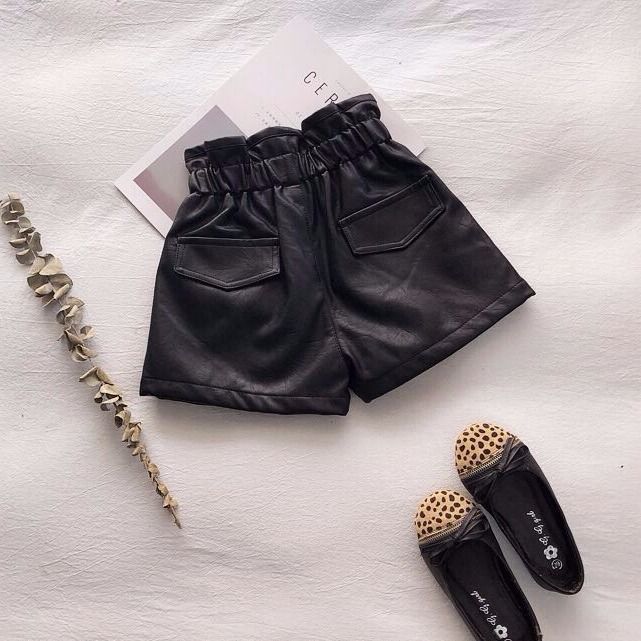 Girls' Leather Fleece-lined High Waist Shorts 5