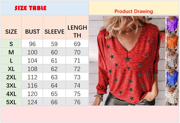 Star Print V-Neck Long Sleeve T-Shirt