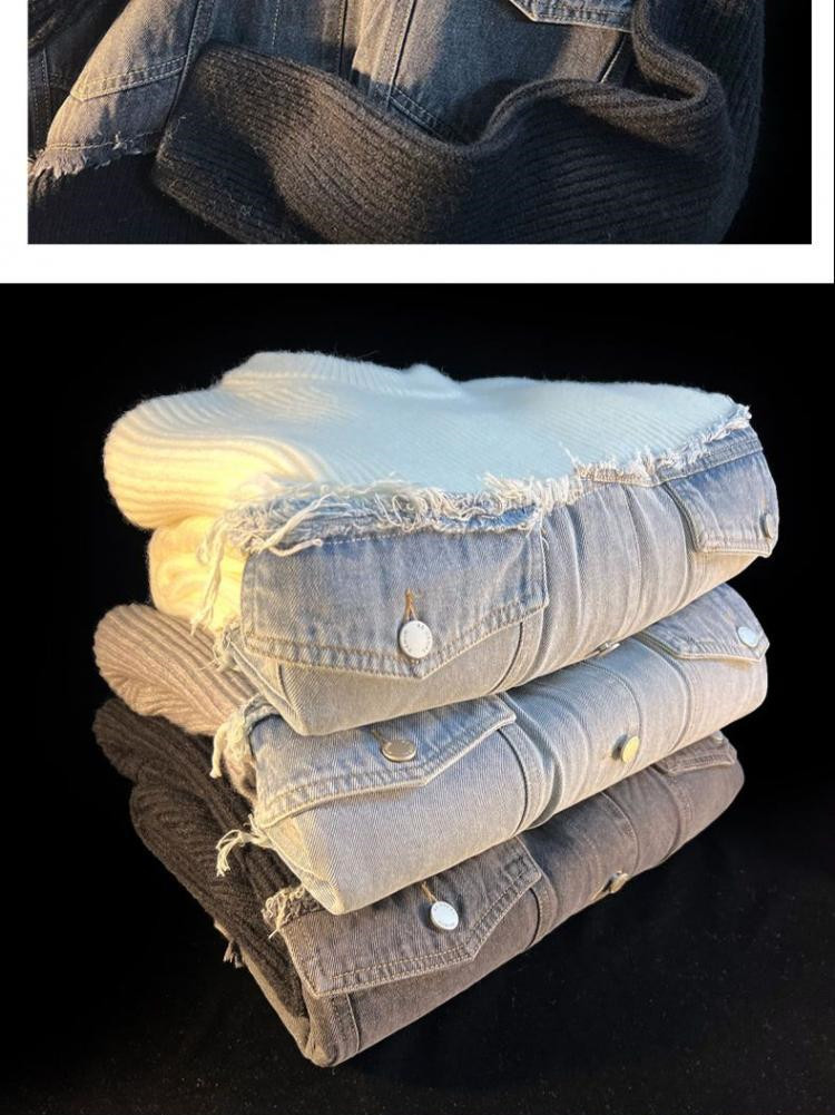 Denim Splicing Knitwear Male Early Autumn Sweater 3