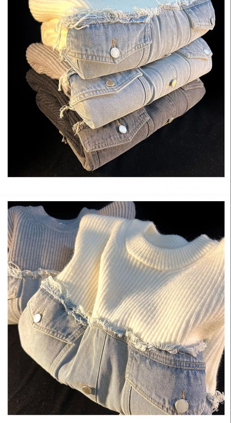 Denim Splicing Knitwear Male Early Autumn Sweater 5