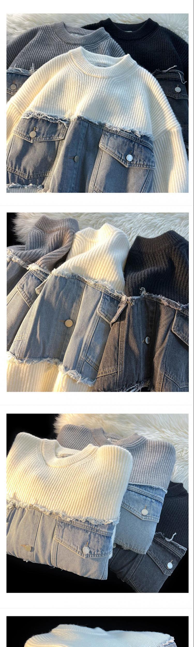 Denim Splicing Knitwear Male Early Autumn Sweater 1
