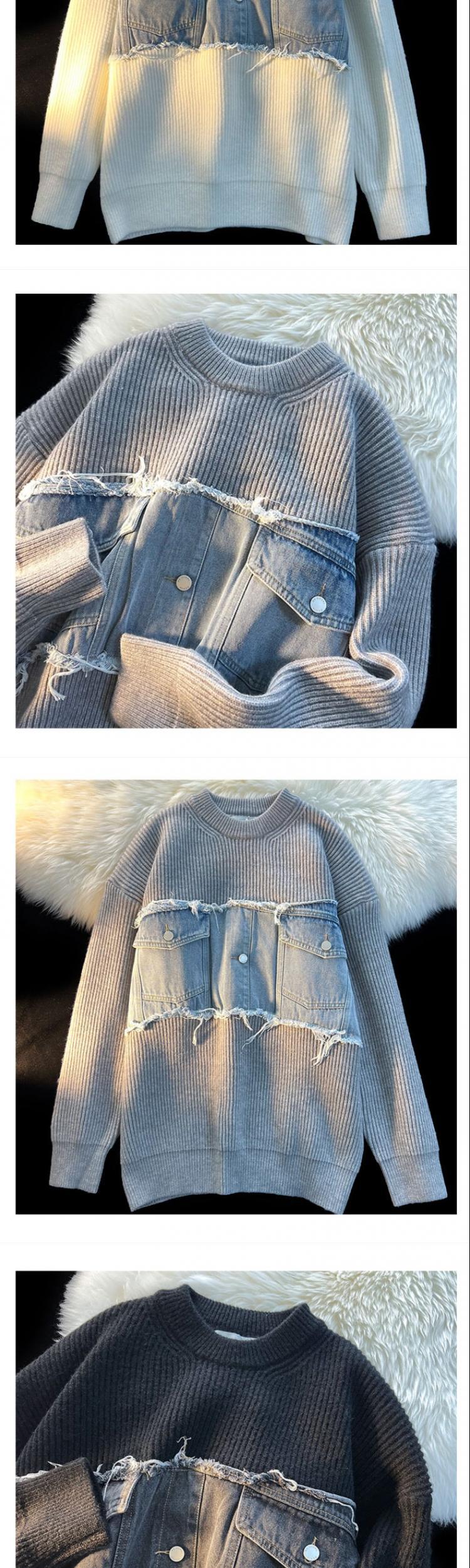 Denim Splicing Knitwear Male Early Autumn Sweater 2