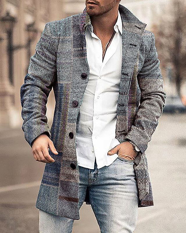 Men's Woolen Stand Collar Coat - Grey