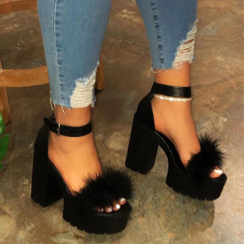 Fluffy Platform Heels - Back View