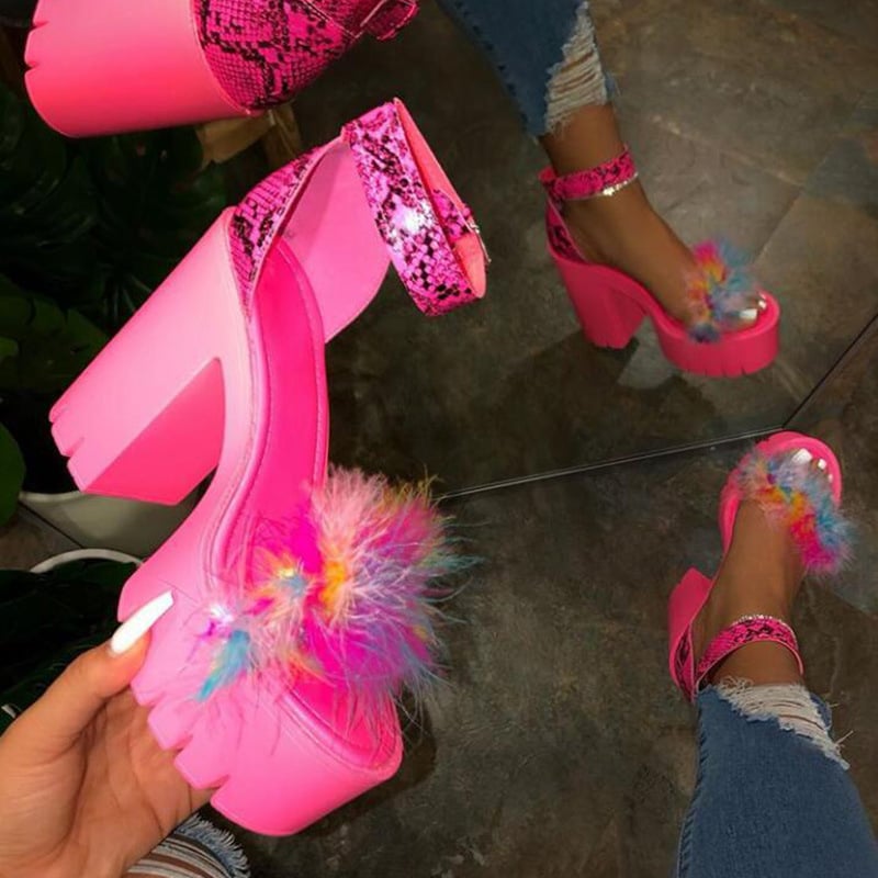Fluffy Platform Heels - Side View