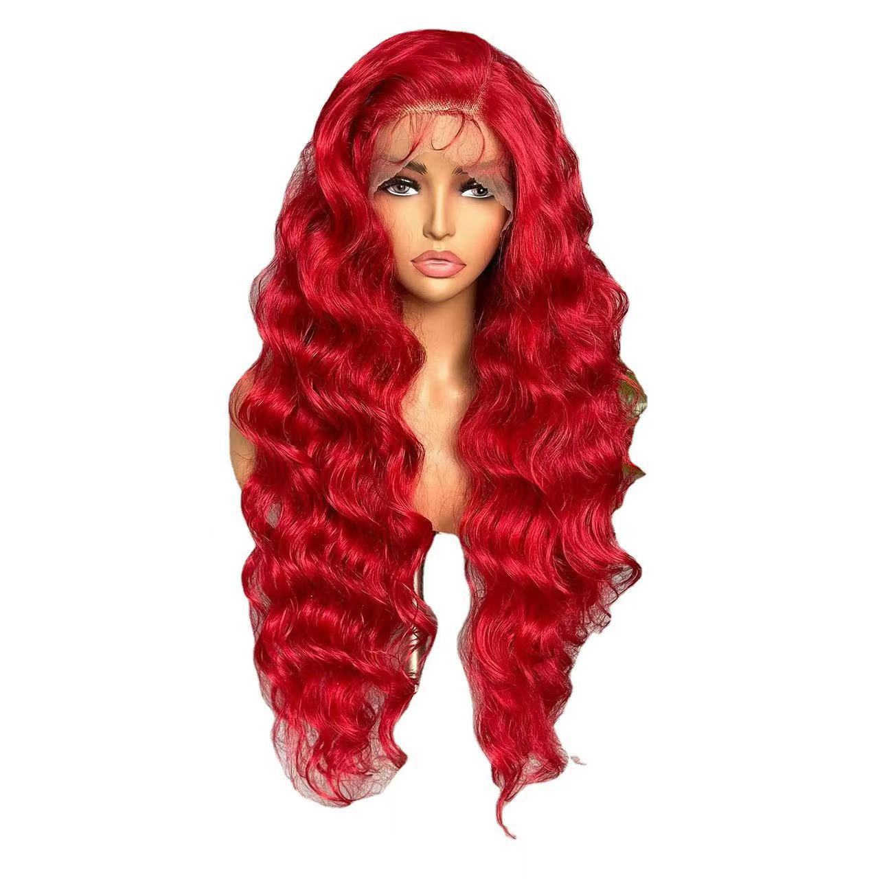 Red Long Curly Hair Big Wave Fluffy Lace Hair Cover Image 5
