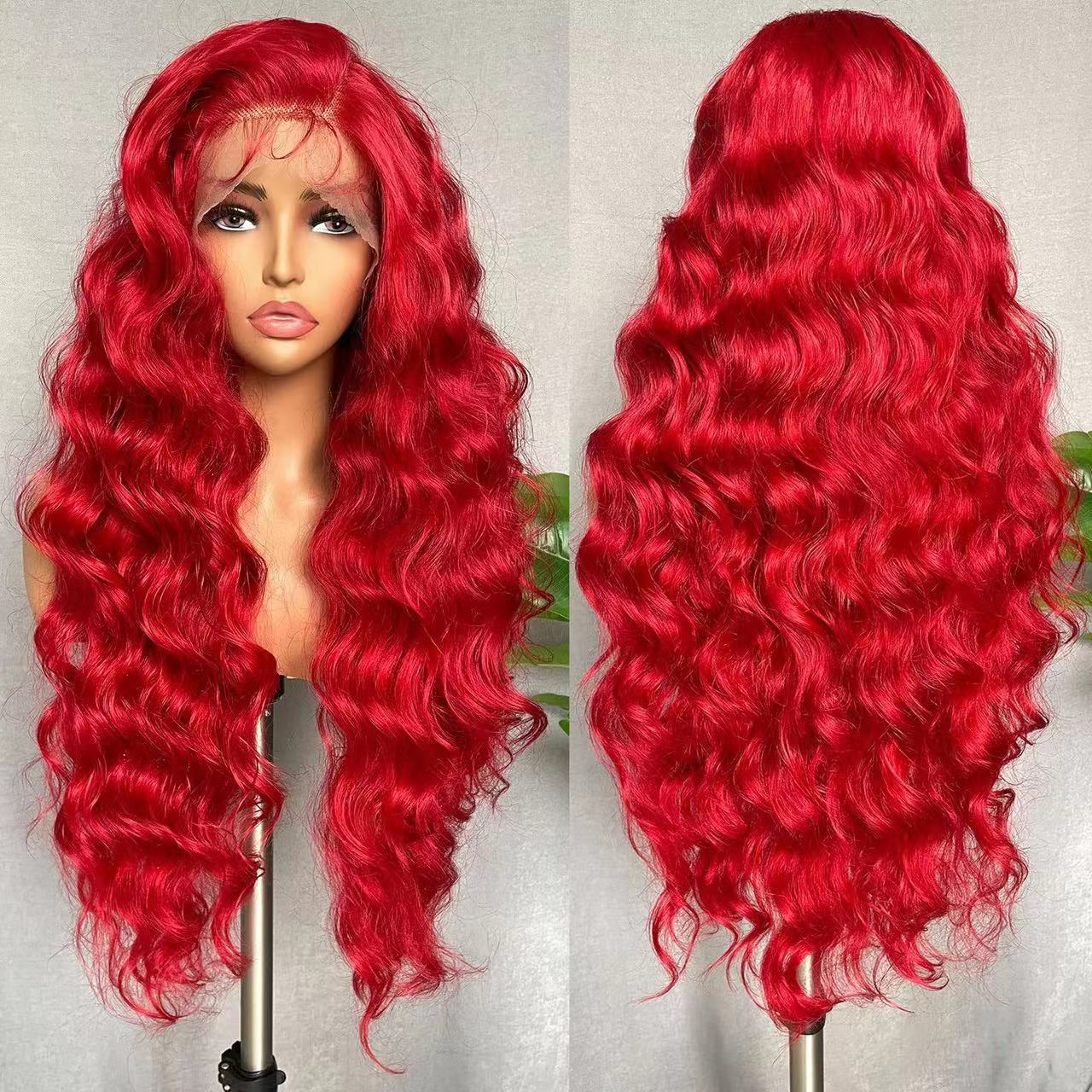 Red Long Curly Hair Big Wave Fluffy Lace Hair Cover Image 4