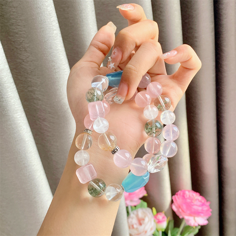 Aquamarine Pink Crystal Bracelet 1